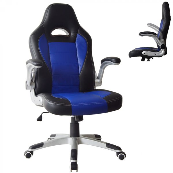 Gaming Stuhl Thomas - Bürostuhl - klappbare Armlehne ergonomisch - blau schwarz - VDD World