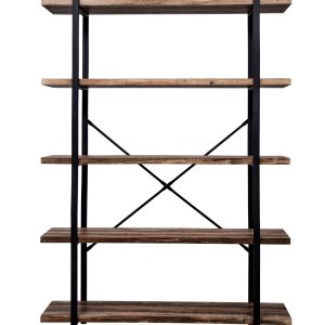 Wandschrank Robustes Metall, Holz, Industriedesign, offenes Bücherregal, 137 cm hoch, schwarz - VDD World